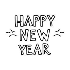 happy new year text icon, new year illustration, new year icon - simple black line art of happy new year text, symbolizing new year celebrations. new year vector.