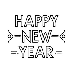 happy new year text icon, new year illustration, new year icon - simple black line art of happy new year text, symbolizing new year celebrations. new year vector.
