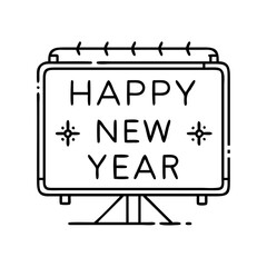 light up happy new year icon, new year illustration, new year icon - simple black line art of light up happy new year, symbolizing new year celebrations. new year vector.