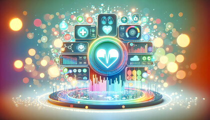 3D Bokeh telemedicine digital health dashboard with copy space concept as Vibrant bokeh background featuring a digital health dashboard displaying telemedicine metrics and analytics emphasizing data d