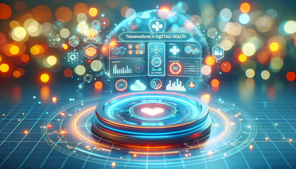 Obraz premium 3D Bokeh telemedicine digital health dashboard with copy space concept as Vibrant bokeh background featuring a digital health dashboard displaying telemedicine metrics and analytics emphasizing data d