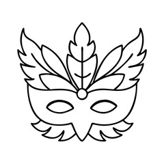 mask with feathers icon, new year illustration, new year icon - simple black line art of mask with feathers, symbolizing new year celebrations. new year vector.