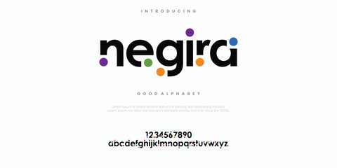Negira modern abstract alphabet font. Color of typography, Creative font  vector illustration.