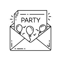 party invitation icon, new year illustration, new year icon - simple black line art of party invitation, symbolizing new year celebrations. new year vector.