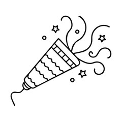 party popper icon, new year illustration, new year icon - simple black line art of party popper, symbolizing new year celebrations. new year vector.