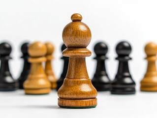 Wooden chess piece, light brown, surrounded by others.