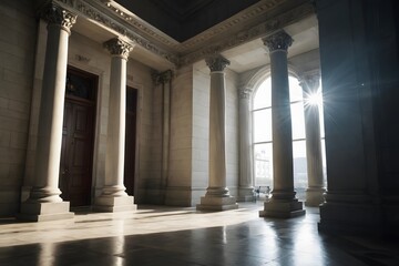 Historic Building with Light Gleaming from The Windows