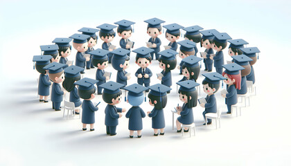 3D Business graduates networking in plain background copy space on top concept as Business graduates networking and connecting in a plain background setting emphasizing professional collaboration and 