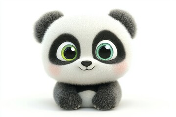 Obraz premium Adorable baby panda cub seated, depicted in a 3D illustration with an isolated background.
