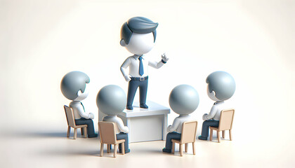 3D Business leader empowering team members on plain background concept as Business leader empowering team members and providing motivation on a desk with a plain background symbolizing empowerment and