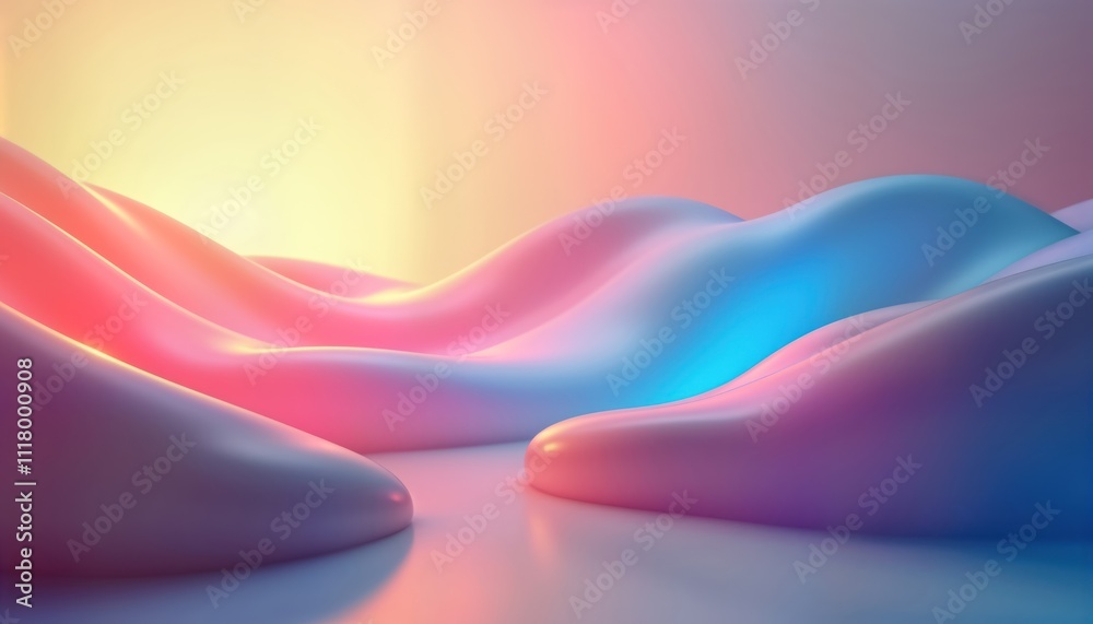 Poster abstract landscape with soft shapes, vibrant colors. pastel hues create smooth flowing design. moder