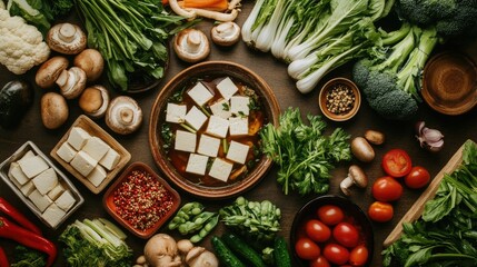 Fototapeta premium Vibrant Traditional Japanese Ingredients Displayed Artfully