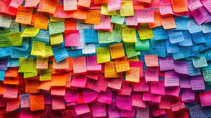 Colorful Sticky Notes on Wall Display Creativity