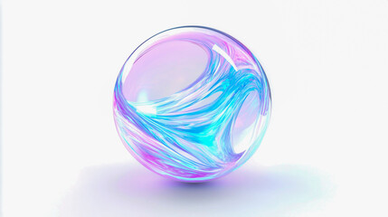 Obraz premium Futuristic Abstract White Glass Sphere with Blue and Purple Lines, Holographic Elements on White Background – High-Quality Render.