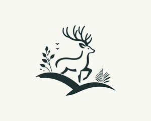 Deer logo design vector template. Deer icon symbol vector illustration. Deer silhouette logo black and white.
