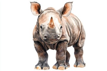 Fototapeta premium A charming watercolor painting of a baby rhino, generated by AI.