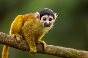 Obraz premium Squirrel Monkeys, native to Central and South America, are a small primate species recognized for their social nature and agility (Stock).