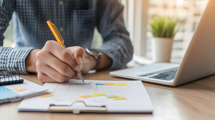 Focused man planning