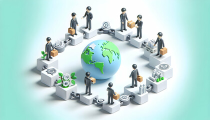 3D Business team collaborating on sustainable logistics in office environment copy space concept as A business team collaborates on sustainable logistics strategies in an office environment highlighti