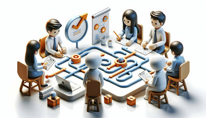 Obraz premium 3D Business team dealing with strategic misalignment in collaborative meeting copy space concept as A business team deals with strategic misalignment during a collaborative meeting highlighting the st