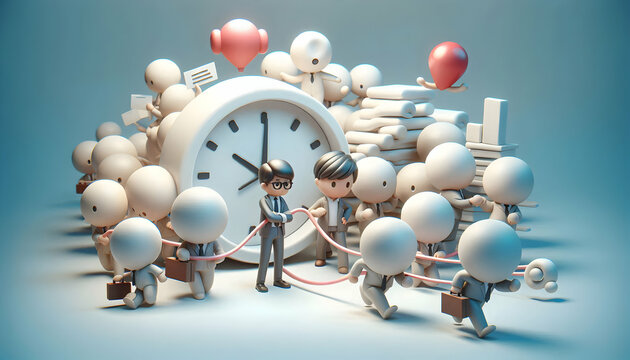 3D Business team dealing with tight deadlines in soft abstract environment copy space concept as A business team deals with tight deadlines in a soft abstract environment highlighting the stress and p