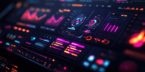 Dynamic data visualization featuring vivid colors and intricate graphs in a futuristic interface