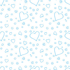 Vector Seamless abstract pattern of outline elements hearts points drops spirals. Hand drawn doodle background, texture for textile, wrapping paper, Valentine's day