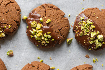 Chocolate Cookies Covered with Chocolate and Sprinkled with Chopped Pistachios – Perfect for...