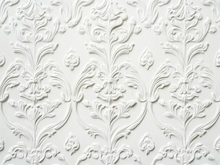 White wall, embossed floral pattern, elegant design.