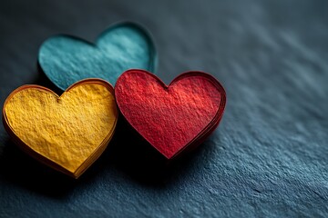 Obraz premium Valentine's day dark background, multi colored paper hearts on dark background