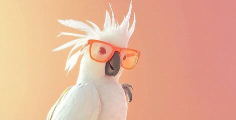 An imaginative animal concept featuring a parrot wearing sunglasses, set against a solid pastel background, suitable for commercial and editorial advertisements, with a surreal touch.