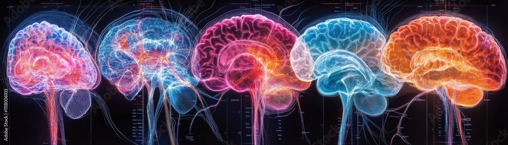 Wall mural vibrant neural network visualization showcasing diverse brain activity in a spectrum of colors