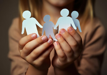 Little Hands Protecting Vibrant Paper Figures Reflecting Community Support, Teamwork, and the Spirit of Charity Care