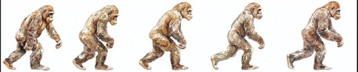 A simple watercolor banner featuring a line of gorillas set against a white backdrop.