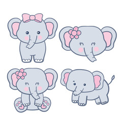 Set of Cute Cartoon Elephant Illustration .