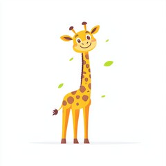Fototapeta premium A contemporary flat logo with a charming giraffe cartoon, representing a premium animal nature icon, in a high-quality isolated PNG format with a transparent background.