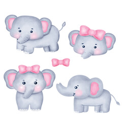 Set of Cute Cartoon Elephant Illustration .