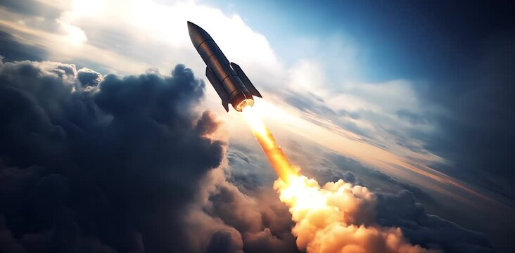 Intercontinental ballistic missile flying high in the sky
