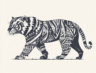 Fototapeta premium An ethnic tribal tattoo featuring the silhouette of a tiger and wildcat.