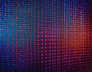 LED screen featuring a large matrix of illuminated cells. Vibrant pixel design creates a textured, futuristic digital background. Innovative structure resembling advanced LCD monitor technology. Capti