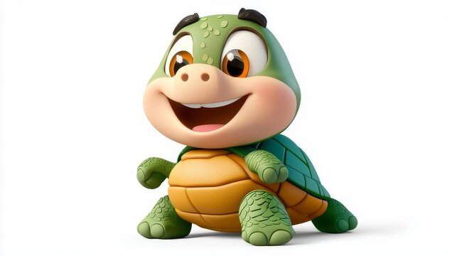 The charming and humorous green tortoise with a shell is sidling along. A modern flat illustration of a baby animal on a white background in vibrant, flat modern shapes.