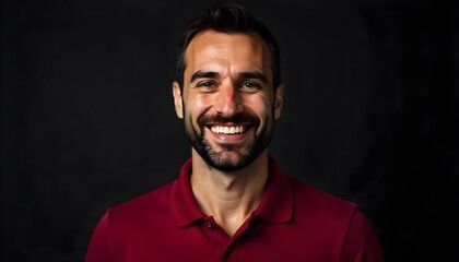 Obraz premium A Middle-Eastern man laughing warmly on a plain black background