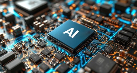 Obraz premium A computer chip with the letters AI on it