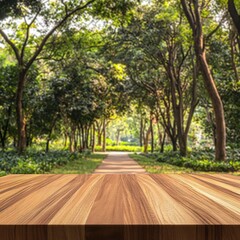 Fototapeta premium Nature Background with Wooden Table for Food Presentation