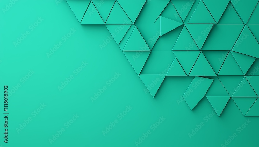 Poster an abstract background in teal with a pattern of triangles.
