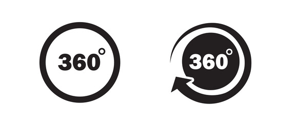 360 degrees icon set. Rotation and angle of views. Simulation, panorama and rotation. Entertainment, fun and leisure. Poster or banner. Flat vector collection