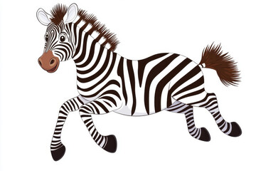 Fototapeta premium A playful zebra illustration galloping joyfully in a cartoon style.