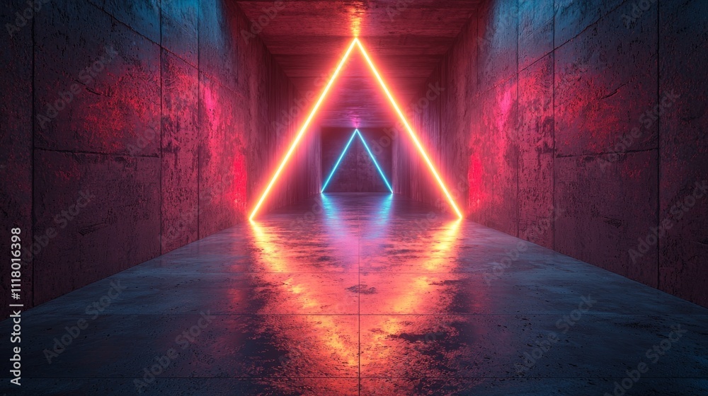 Poster the image features a triangular blue portal with bright lines, serving as a technology background fo