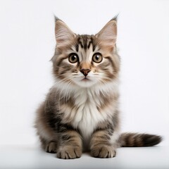 Cute cat sitting against a plain white background, highlighting its adorable features