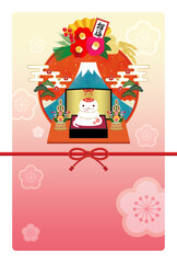 2025年　巳年年賀状　白へびの正月飾りと梅柄グラデーション　文字なし